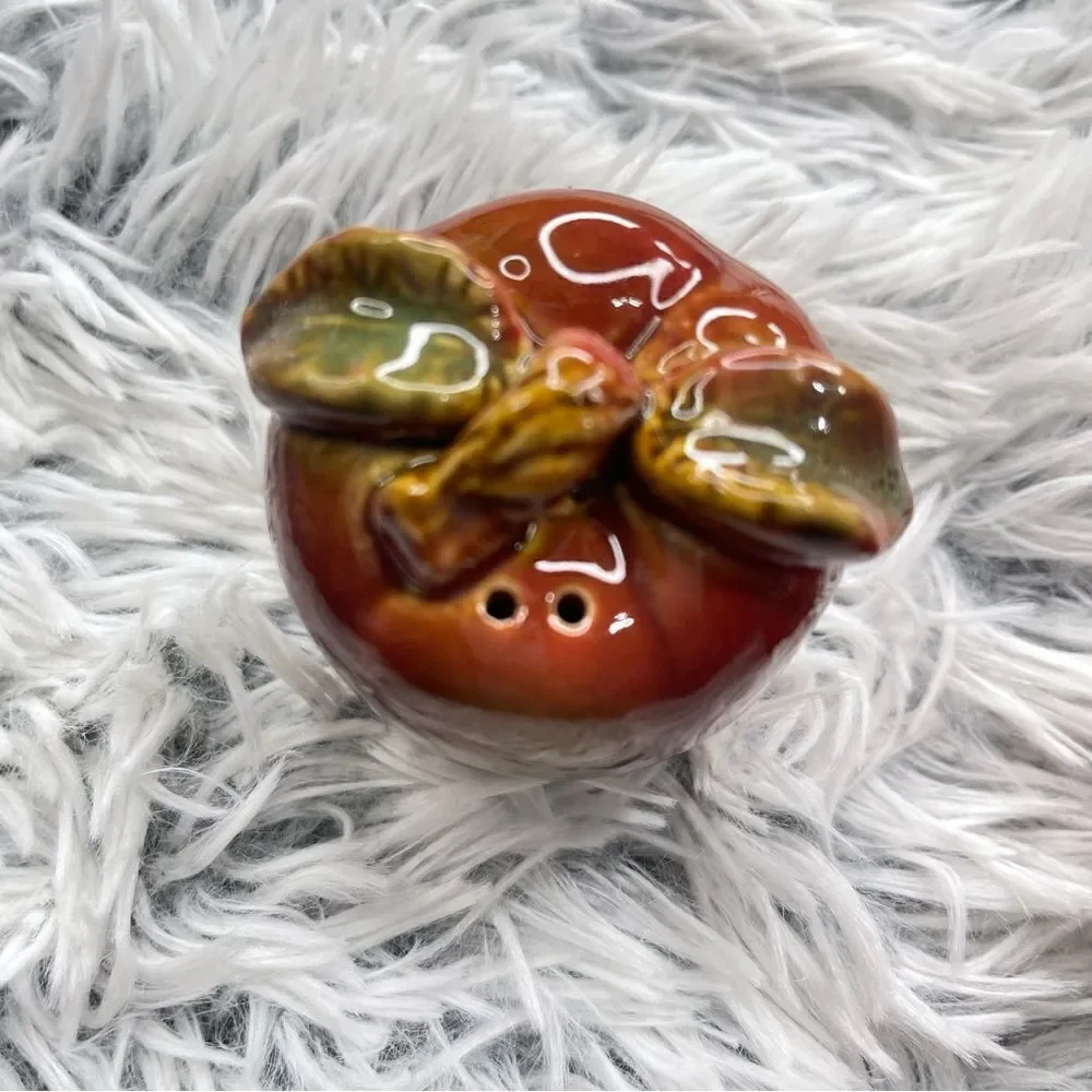 Vintage Red Apple Glazed Ceramic Salt and Pepper Shakers, 2-Piece Matching Set